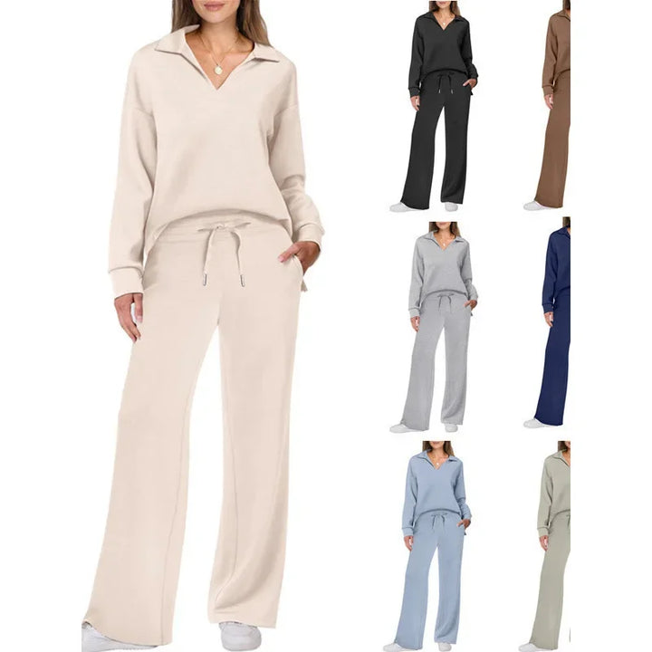 Ensemble pantalon de trajet en Fiber de Polyester pour femmes, décontracté, à la mode, manches longues, cordon de serrage, couleur unie, nouveau Style, printemps automne