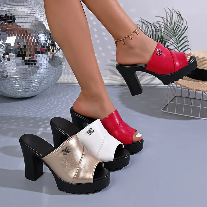 Sandales à Talons Hauts Décontractées pour Femmes Vêtements d'Extérieur 2026 Nouvelle Tendance Sandales à Boucle Sandales à Talons Épais Femmes Été PU Caoutchouc