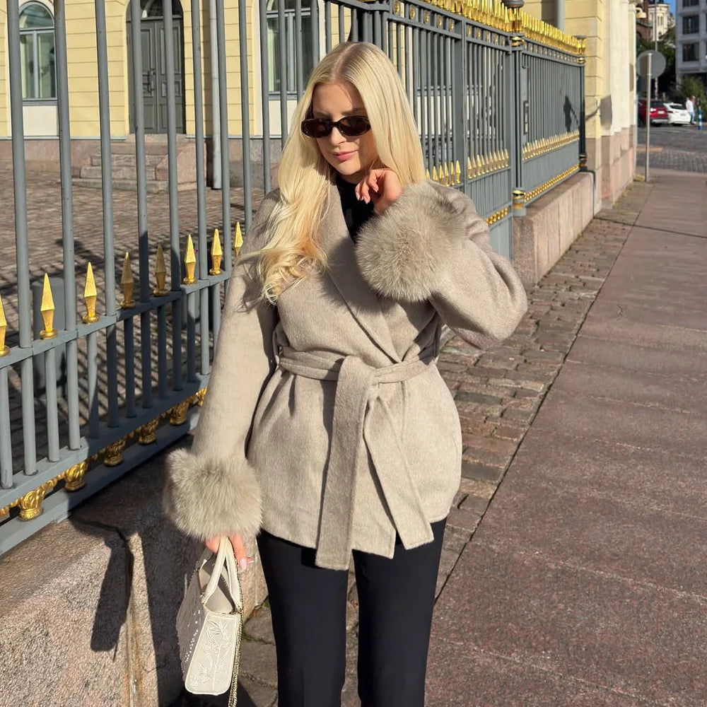 TARUXY fourrure de renard laine manteaux femmes manteau court bureau dame amovible élégant Double face laine pardessus 2025 nouvelle veste Cardigan