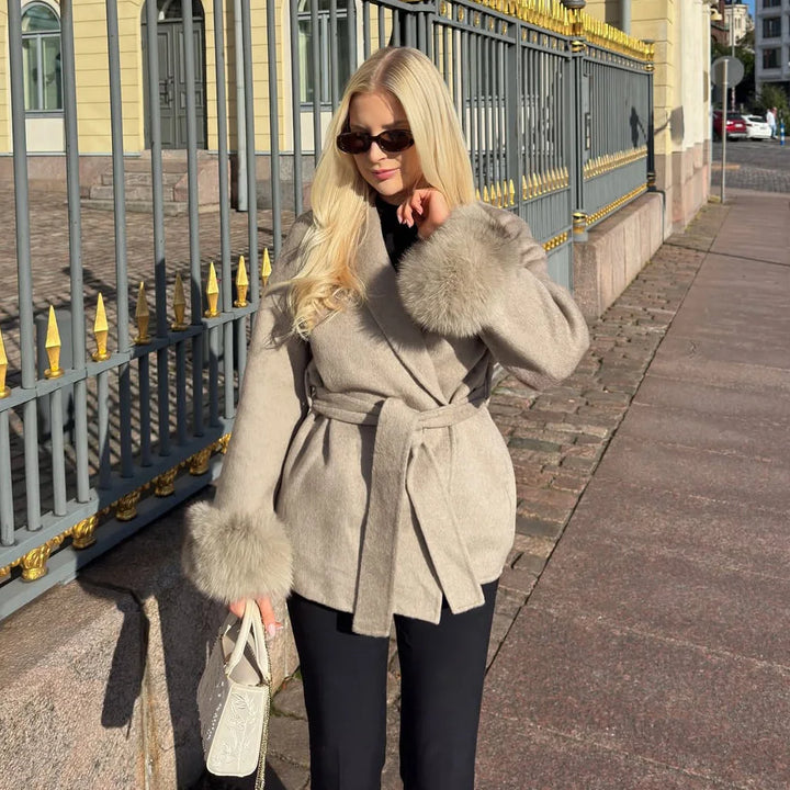 TARUXY fourrure de renard laine manteaux femmes manteau court bureau dame amovible élégant Double face laine pardessus 2025 nouvelle veste Cardigan