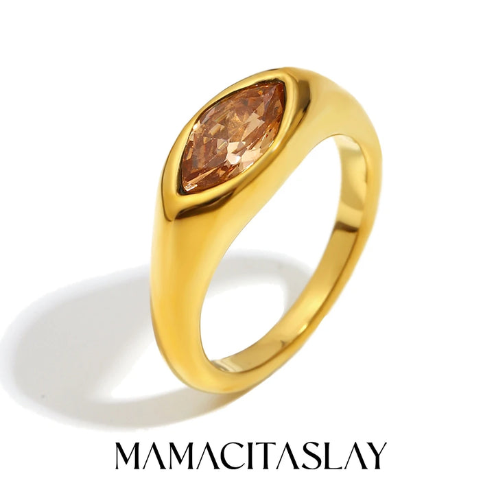 Bague Dorée Pierre Ovale – Élégance Colorée et Moderne Femme