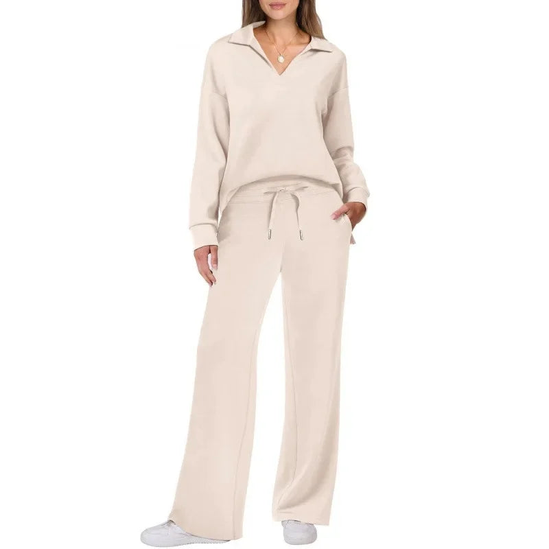 Ensemble pantalon de trajet en Fiber de Polyester pour femmes, décontracté, à la mode, manches longues, cordon de serrage, couleur unie, nouveau Style, printemps automne