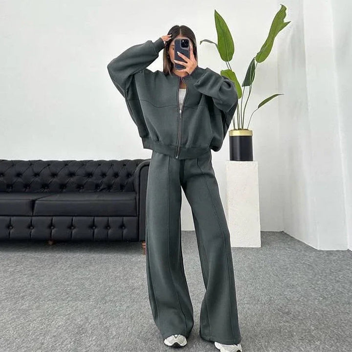 Ensemble sweat-shirt et pantalon pour femmes, décontracté, fermeture éclair, col rond, ample, à lacets, taille élastique, costumes, vêtements d'extérieur solides, printemps-automne