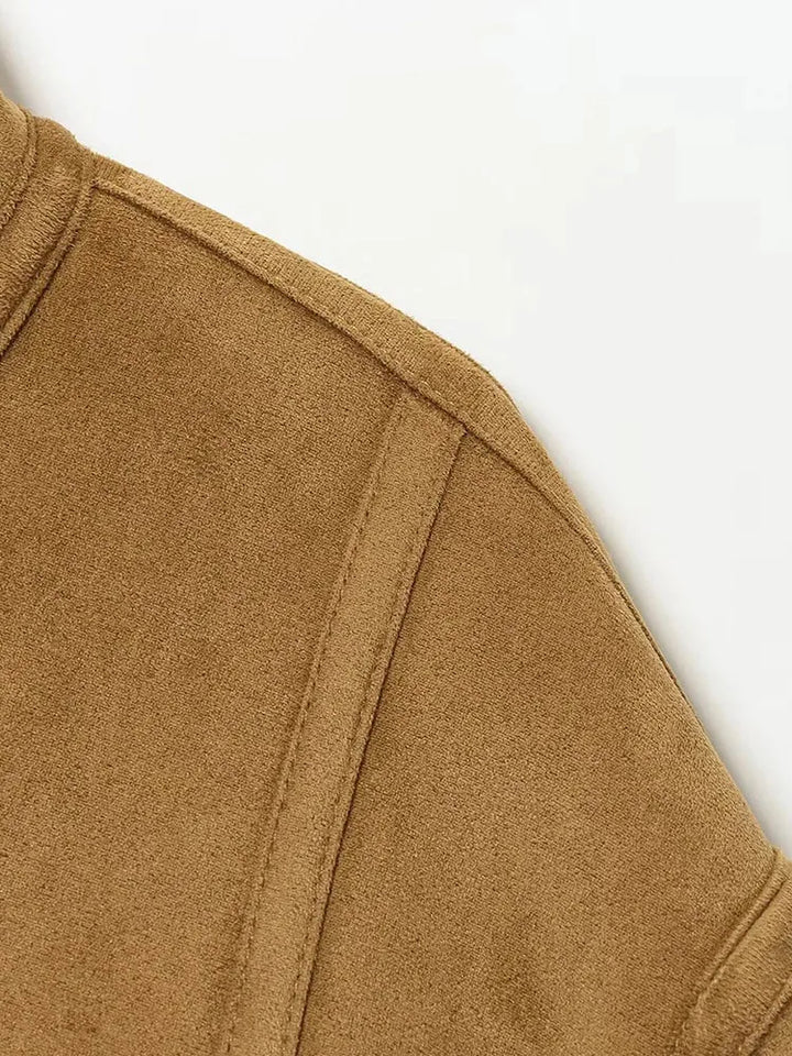 Femmes 2025 Double face porter agneau velours manteau femmes mode col montant simple boutonnage poche courte veste dame vêtements d'extérieur