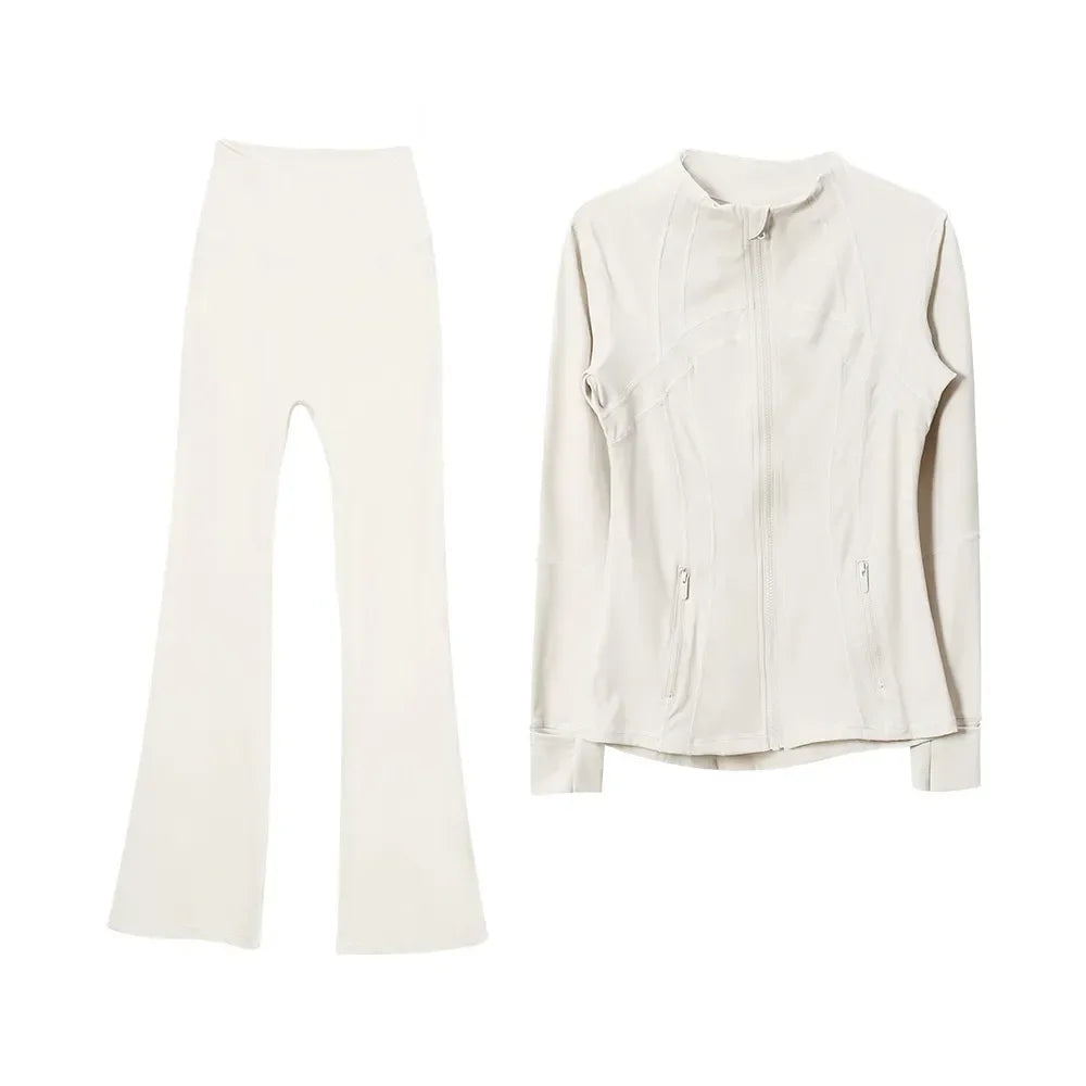 2025 L310 Tenue de yoga pour femme deux pièces pantalons longs évasés costumes