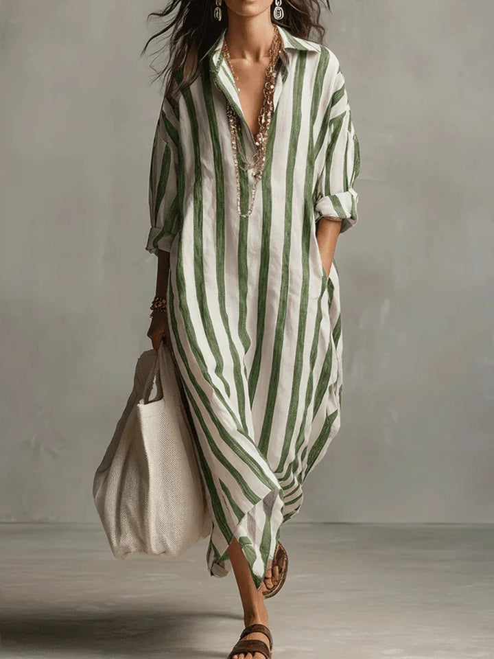 Amaris | Robe Chemise Longue Rayée Lin & Coton