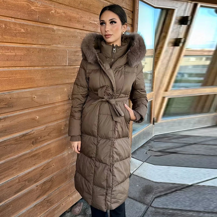 Chaud femmes gonflé matelassé à capuche Long coton manteau ample solide col montant à lacets fermeture éclair pardessus 2025 hiver dame vêtements d'extérieur