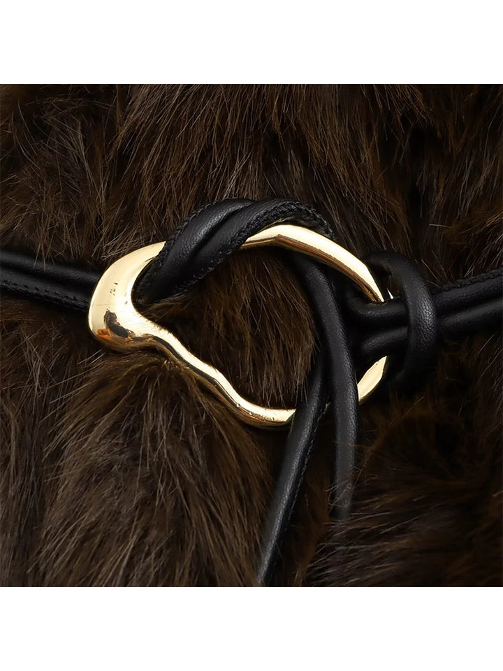 Women's Lapel Faux Fur Coat With Belt Winter Fashion Elegant Long Sleeve Thicken Warm Jackets Casual Female Street Outerwear