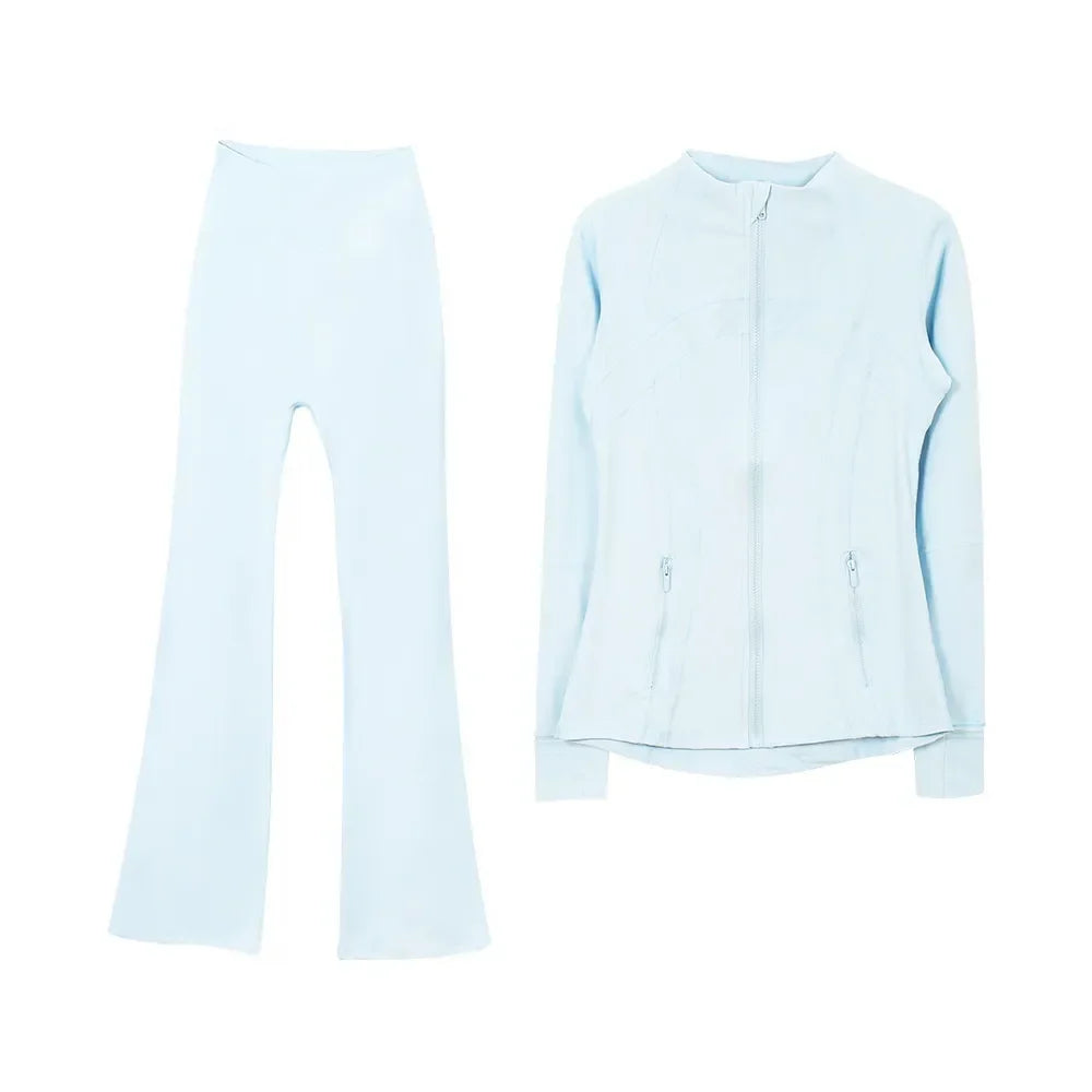 2025 L310 Tenue de yoga pour femme deux pièces pantalons longs évasés costumes