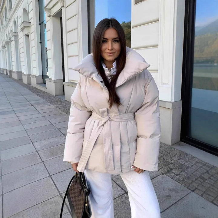 Vestes en coton à la mode pour femmes, manteaux élégants à col montant et manches longues à lacets, vêtements d'extérieur chauds et chics pour dames, nouvelle collection hiver 2026