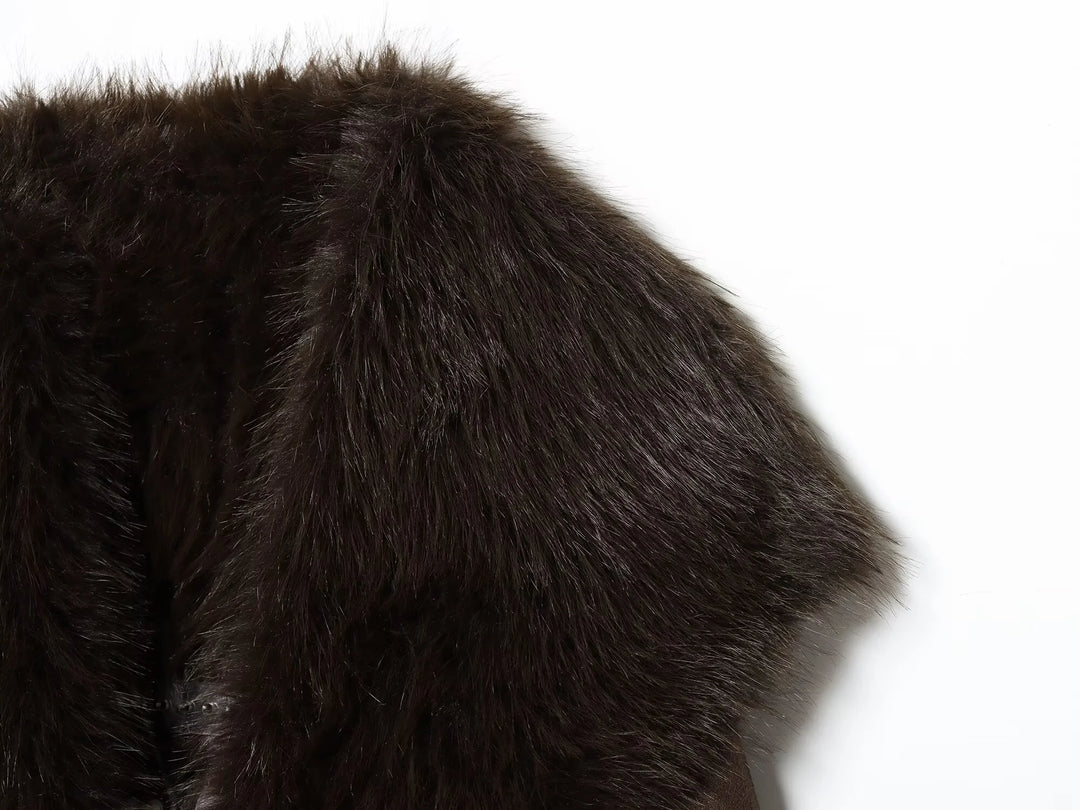 European and American style 2025 winter new product women's clothing artificial fur effect belt long coat jacket