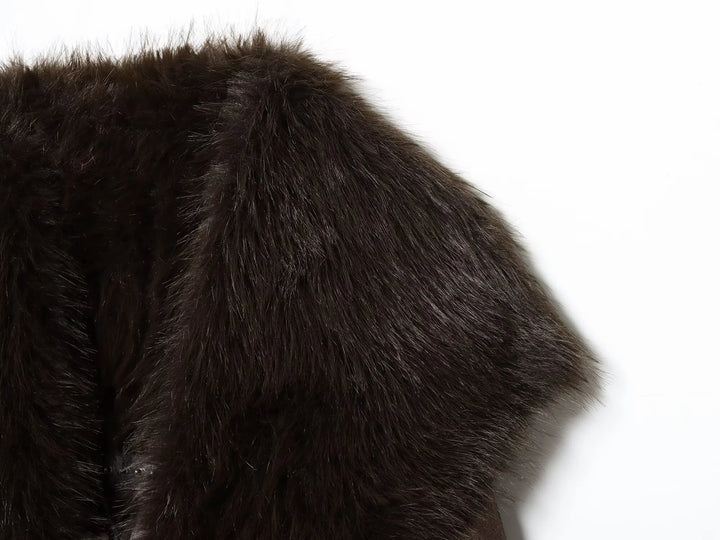 European and American style 2025 winter new product women's clothing artificial fur effect belt long coat jacket