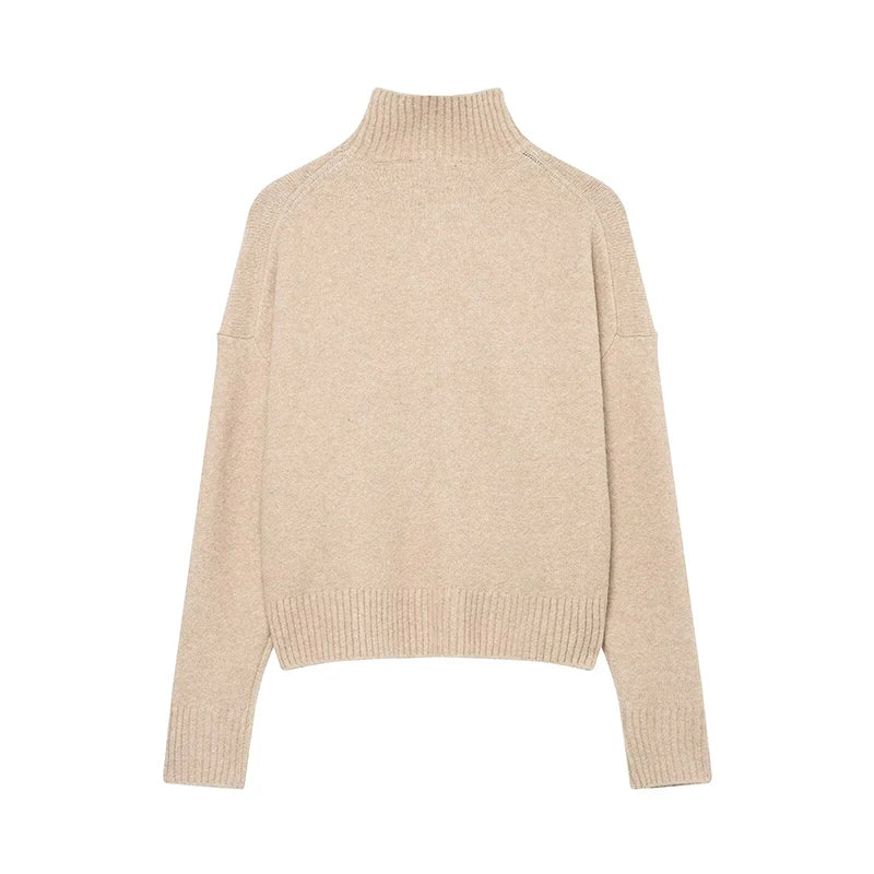 Femmes élégant doux haut tricoté femmes mode à manches longues col montant pull pull 2025 nouveau décontracté lâche tricots hauts