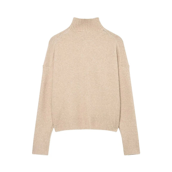 Femmes élégant doux haut tricoté femmes mode à manches longues col montant pull pull 2025 nouveau décontracté lâche tricots hauts