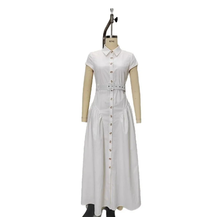 Robe longue à revers style français, simple boutonnage, pour femme, coupe ajustée, idéale pour l'été, vêtement féminin tendance pour le bureau