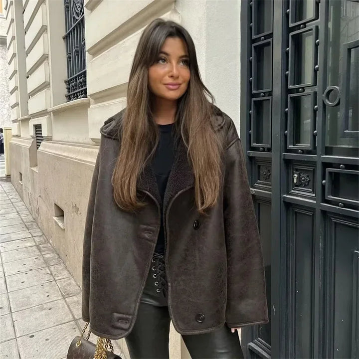 Veste en peluche synthétique pour femme, mélange de laine, manteau chaud, optique, automne, hiver, combinaison, demi-saison, 2024