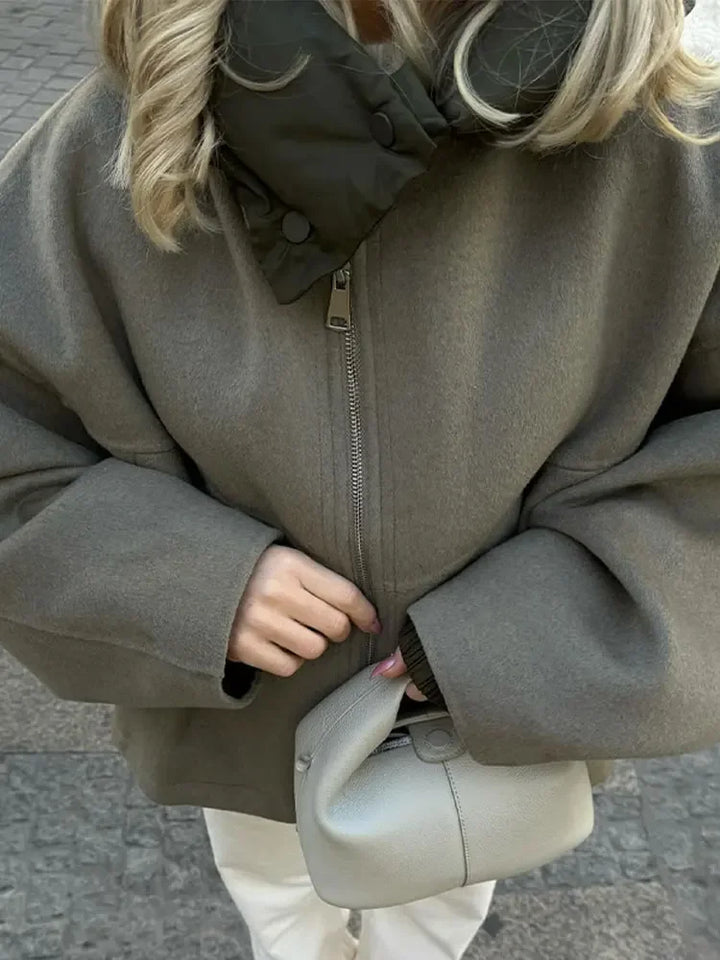 Veste à Capuche à Manches sulfpour Femme, Patchwork, Fermeture Éclair, Chaud, Décontracté, Chic, Rue, Automne, Hiver, 2024