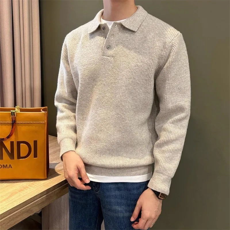Hommes pull Polo mâle pull pull solide épaissir automne hiver grande taille 3XL 4XL corée japon mode vêtements hommes tricots