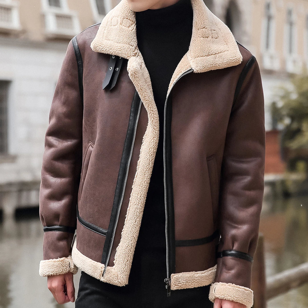 Veste en cuir  Homme Blouson Iconique Doublé – Élégance et Confort pour l’Hiver
