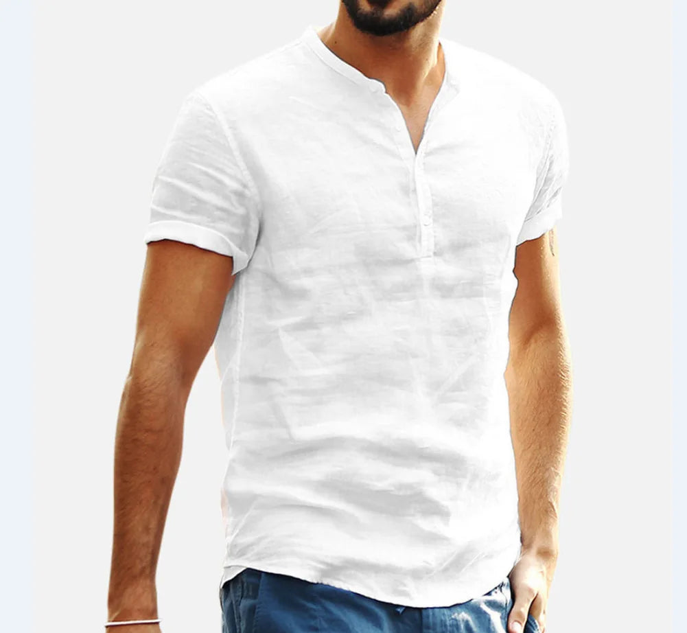 Mode Lumiére™ Chemise Henley Homme en coton et lin