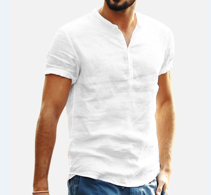 Mode Lumiére™ Chemise Henley Homme en coton et lin