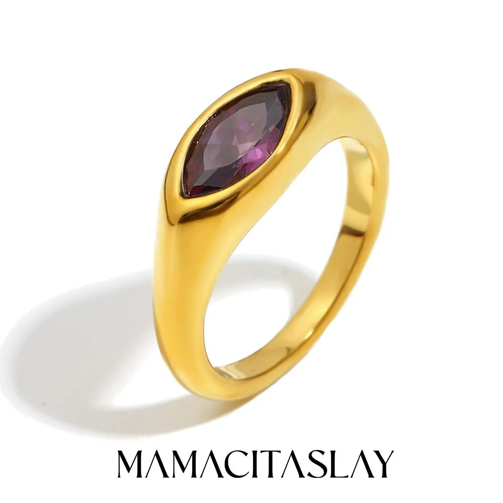 Bague Dorée Pierre Ovale – Élégance Colorée et Moderne Femme
