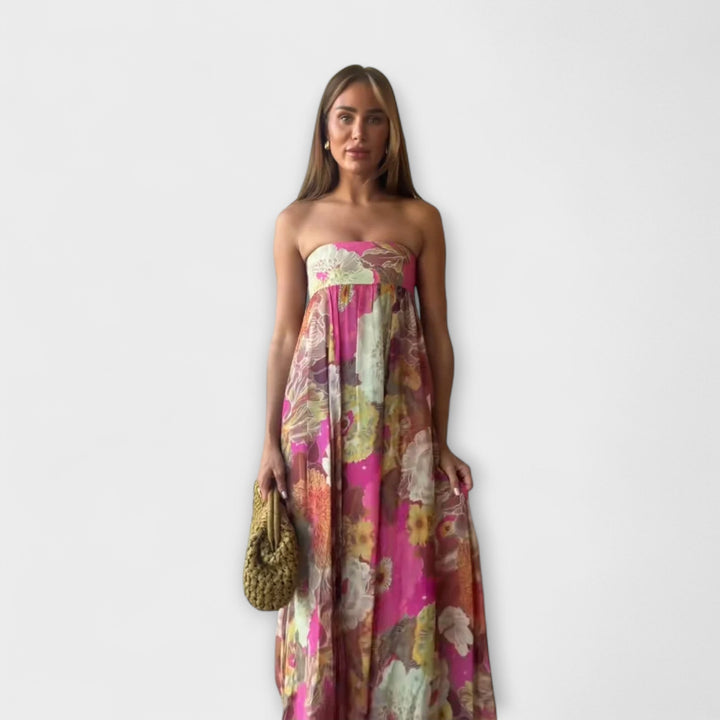 Mode Lumiére™ Robe Maxi Plissée Sans Manches Rétro