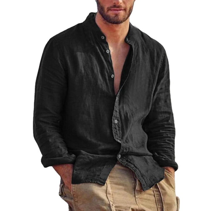 Mode Lumiére | Chemise en Lin Col Mao Homme  Élégance Décontractée