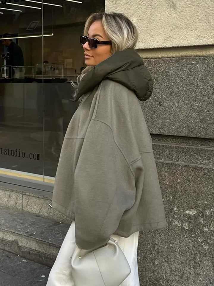 Veste à Capuche à Manches sulfpour Femme, Patchwork, Fermeture Éclair, Chaud, Décontracté, Chic, Rue, Automne, Hiver, 2024
