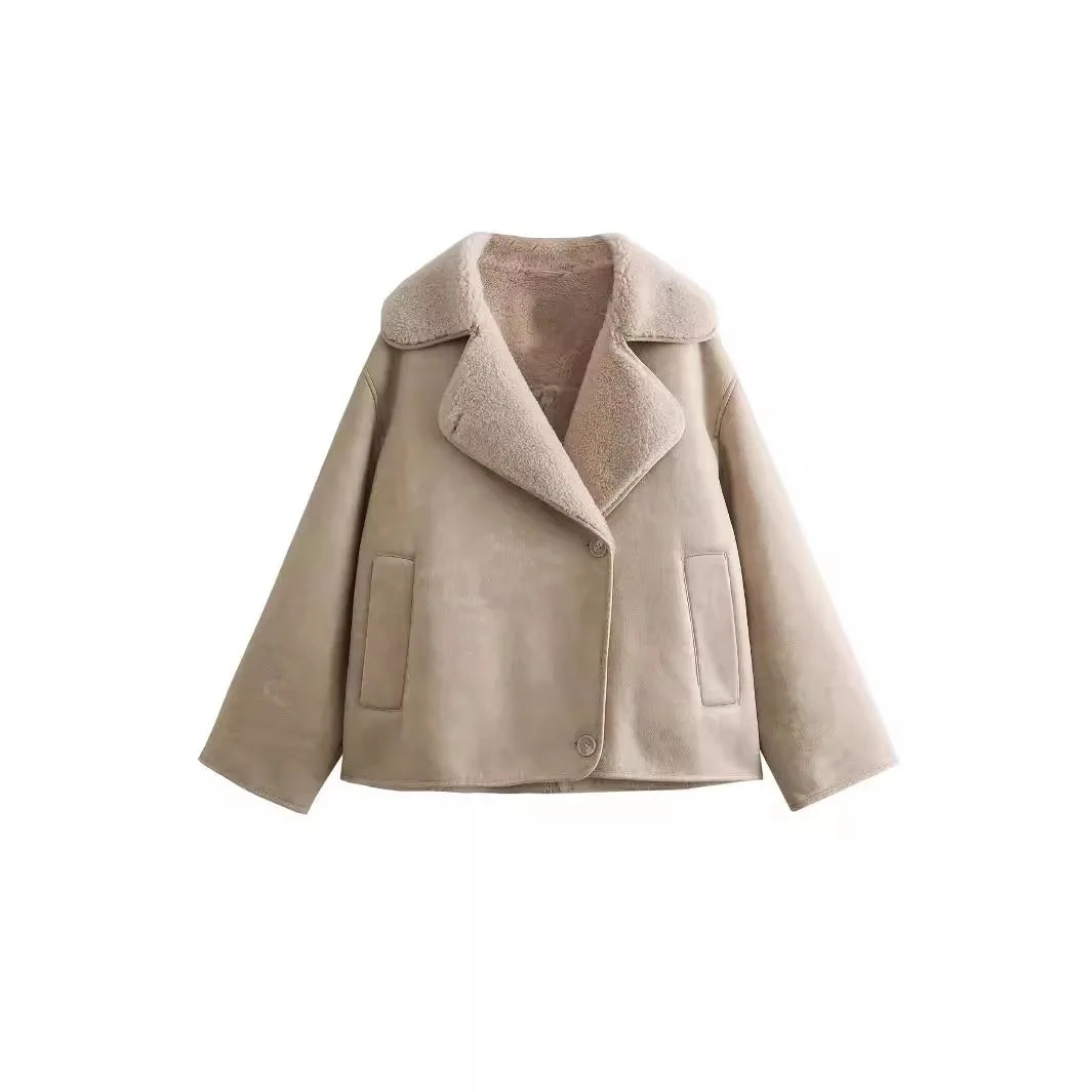 Veste en peluche synthétique pour femme, mélange de laine, manteau chaud, optique, automne, hiver, combinaison, demi-saison, 2024