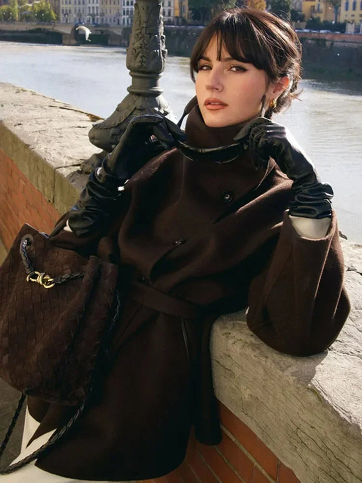 Manteau en laine à col montant pour femmes, couleur unie, manches longues, simple boutonnage, veste à lacets, vêtements d'extérieur quotidiens, nouvelle collection printemps automne 2026