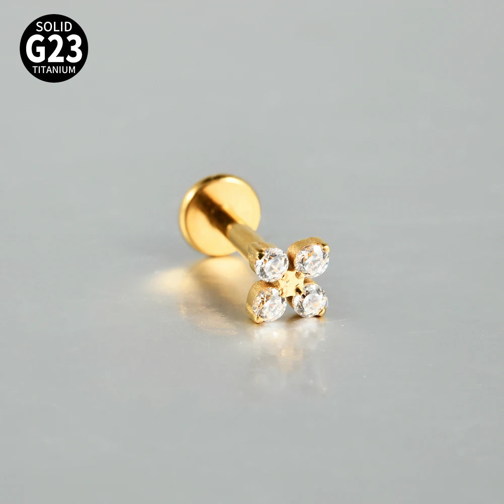 Boucle d'oreille Piercing Fleur en Titane G23 – Brillance Délicate et Confort