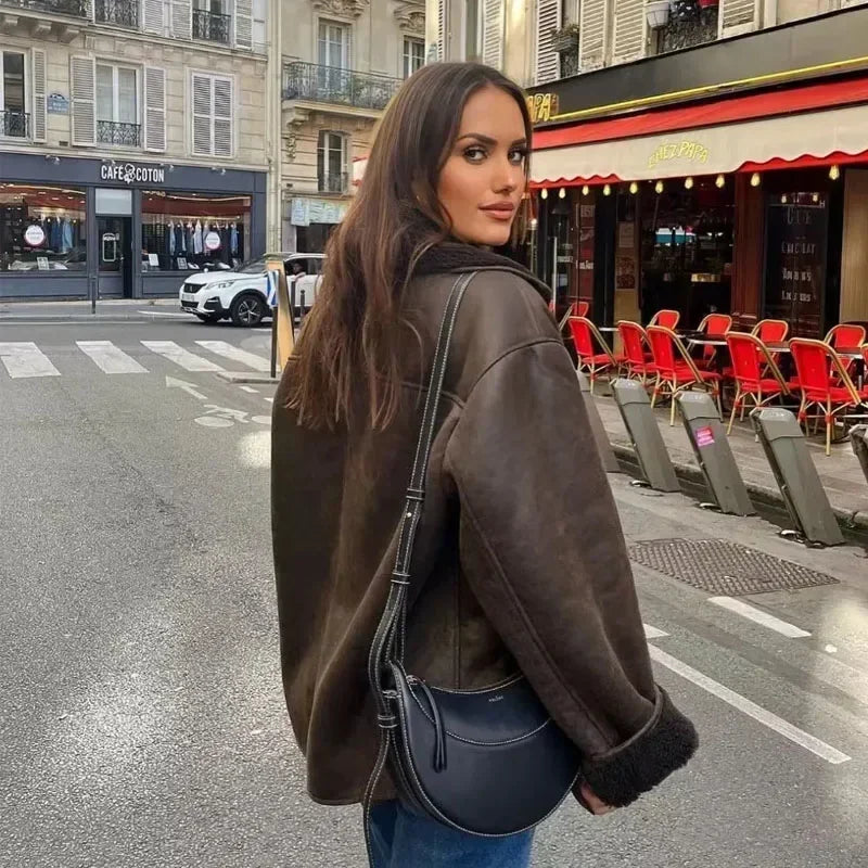 Veste en peluche synthétique pour femme, mélange de laine, manteau chaud, optique, automne, hiver, combinaison, demi-saison, 2024