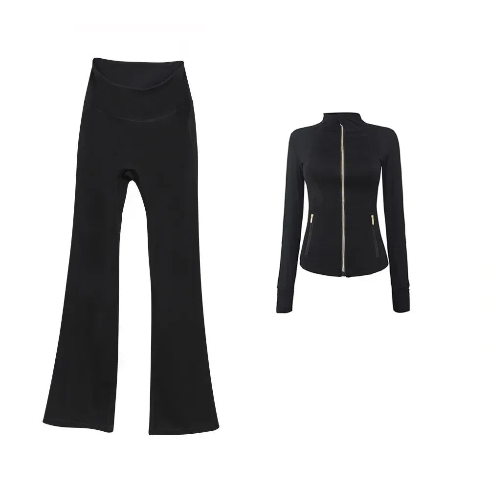 2025 L310 Tenue de yoga pour femme deux pièces pantalons longs évasés costumes