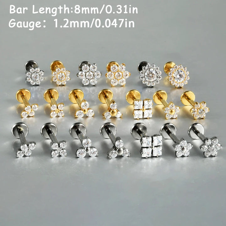 Boucle d'oreille Piercing Fleur en Titane G23 – Brillance Délicate et Confort