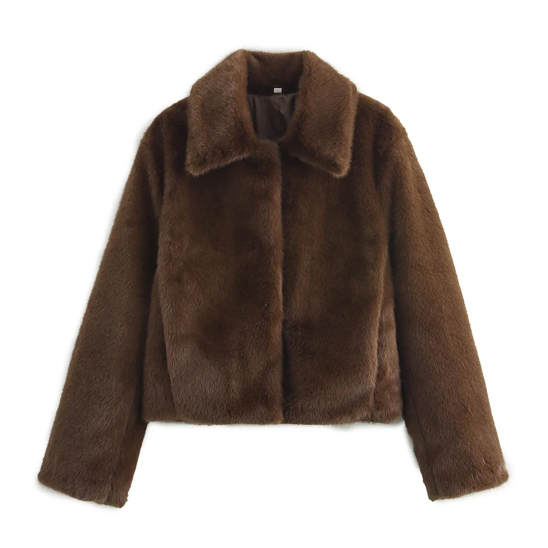 HH femmes décontracté marron court fausse fourrure manteau col rabattu à manches longues veste 2025 automne hiver ample haute rue vêtements d'extérieur