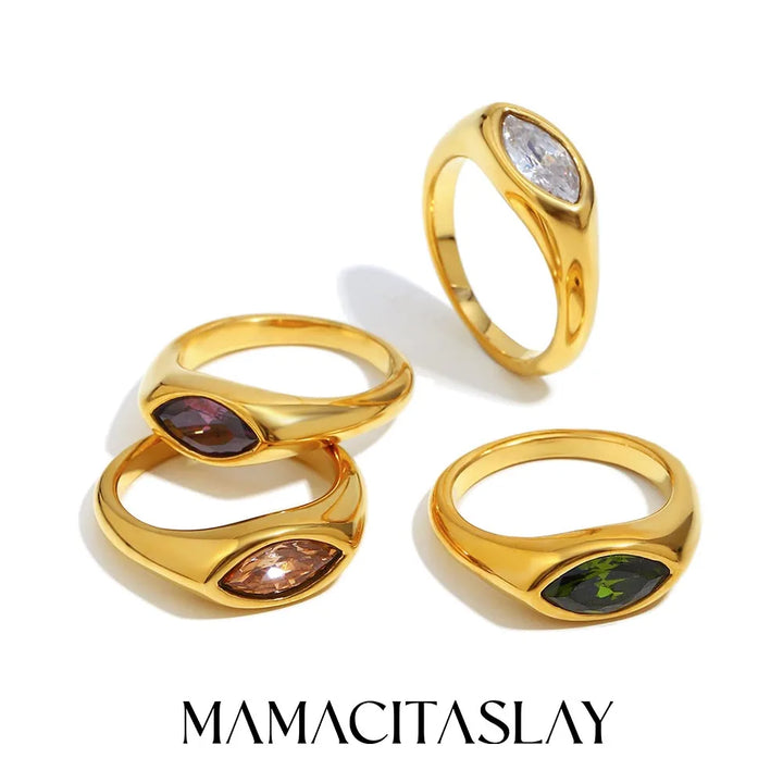 Bague Dorée Pierre Ovale – Élégance Colorée et Moderne Femme