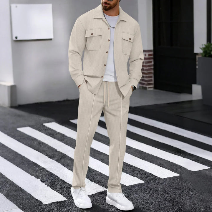 Costume décontracté pour hommes, Style de rue, couleur unie, ample, rembourré, manches longues, ensemble deux pièces, vêtements d'extérieur à la mode, printemps automne