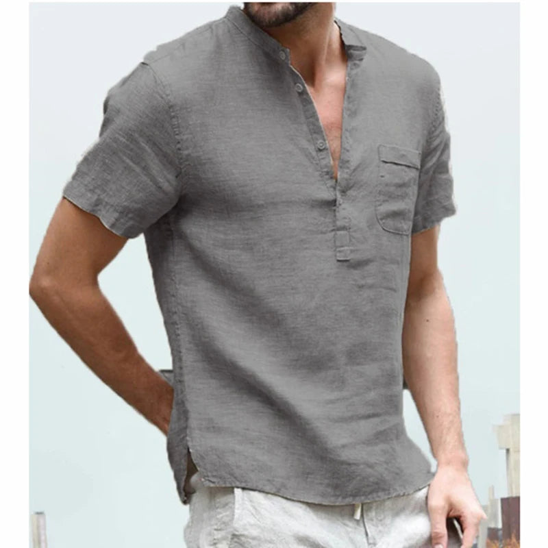 Mode Lumiére™ Chemise Henley Homme en coton et lin