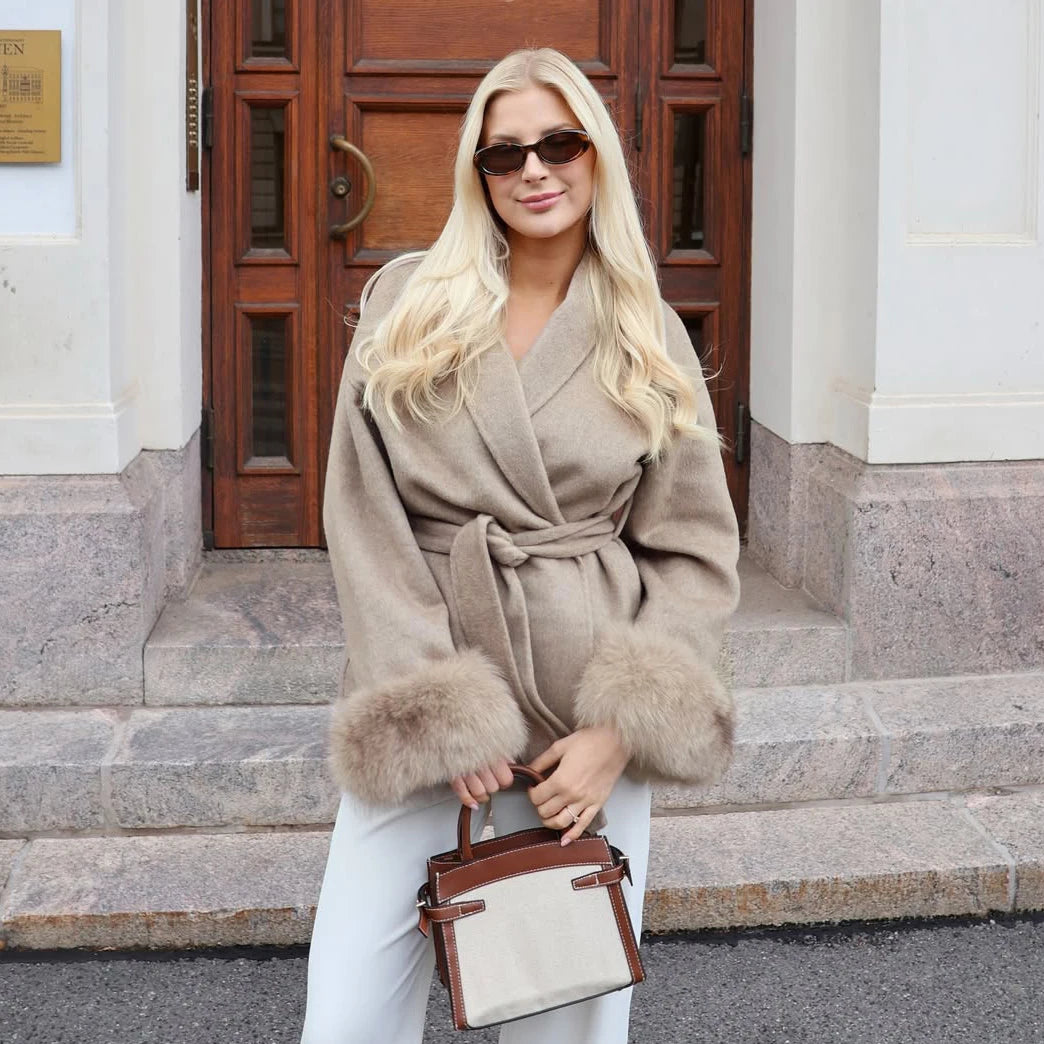 TARUXY fourrure de renard laine manteaux femmes manteau court bureau dame amovible élégant Double face laine pardessus 2025 nouvelle veste Cardigan
