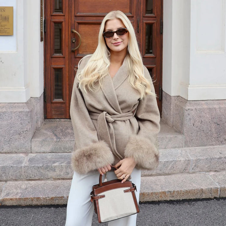 TARUXY fourrure de renard laine manteaux femmes manteau court bureau dame amovible élégant Double face laine pardessus 2025 nouvelle veste Cardigan