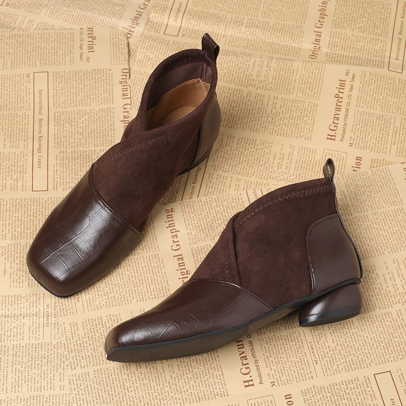 Bottines rétro à bout carré pour femmes, bottes confortables et polyvalentes à talons bas pour les déplacements, nouvelle collection automne hiver 2025