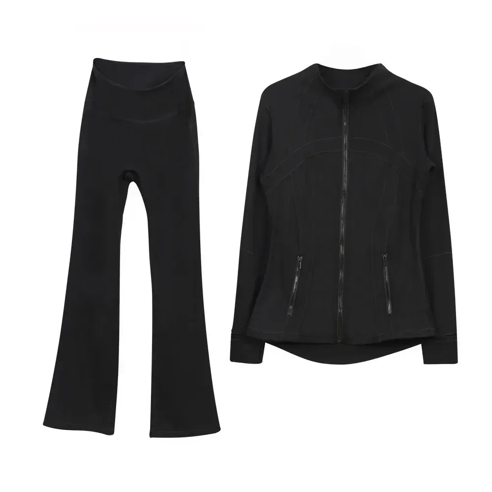 2025 L310 Tenue de yoga pour femme deux pièces pantalons longs évasés costumes