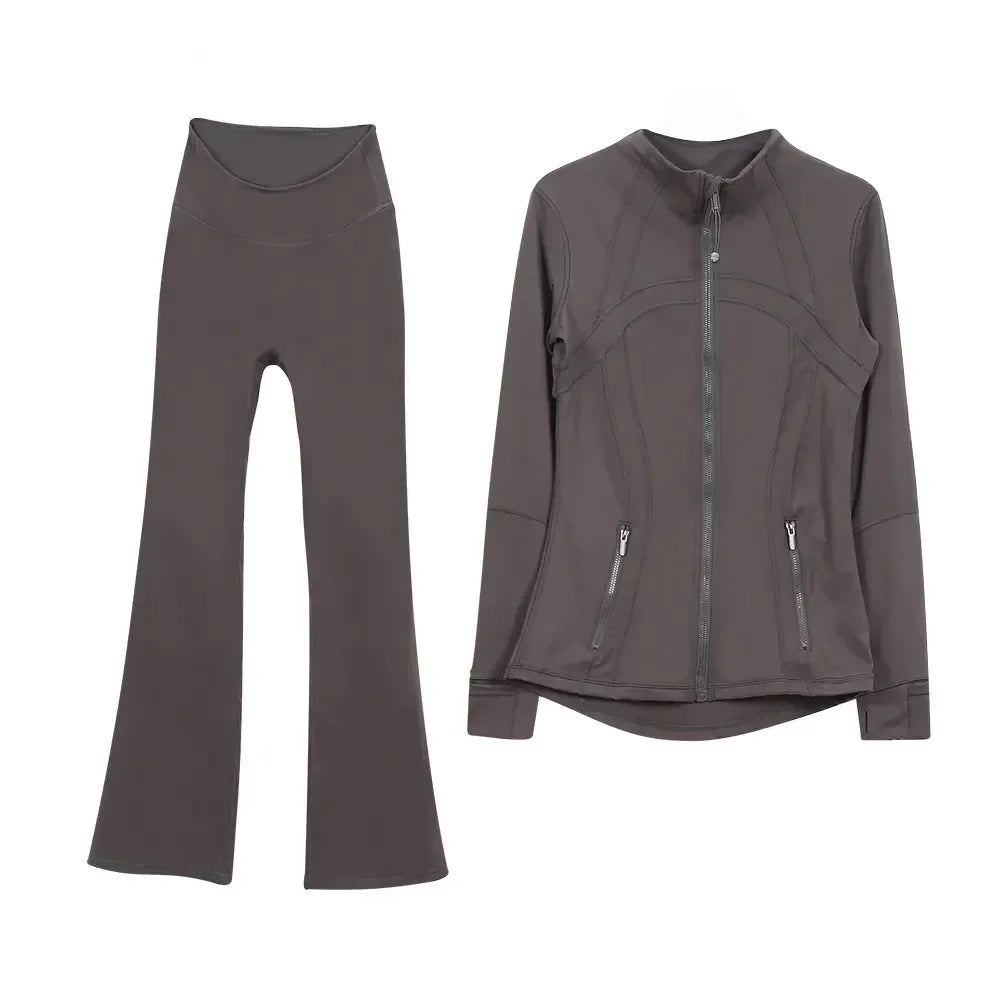 2025 L310 Tenue de yoga pour femme deux pièces pantalons longs évasés costumes