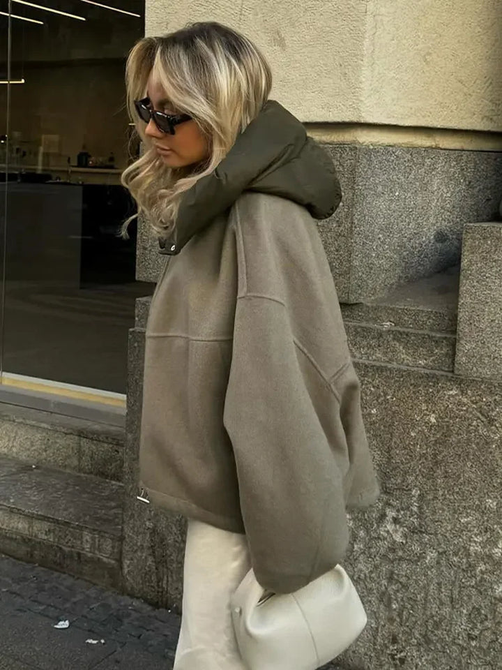 Veste à Capuche à Manches sulfpour Femme, Patchwork, Fermeture Éclair, Chaud, Décontracté, Chic, Rue, Automne, Hiver, 2024