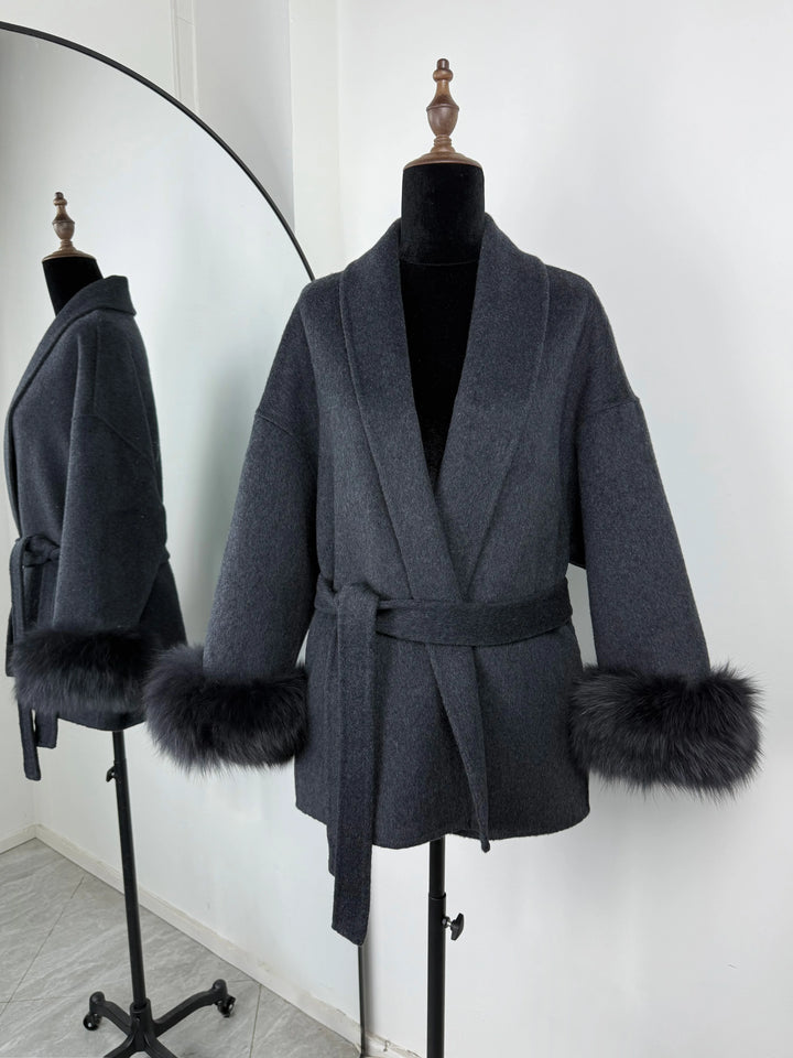 TARUXY fourrure de renard laine manteaux femmes manteau court bureau dame amovible élégant Double face laine pardessus 2025 nouvelle veste Cardigan