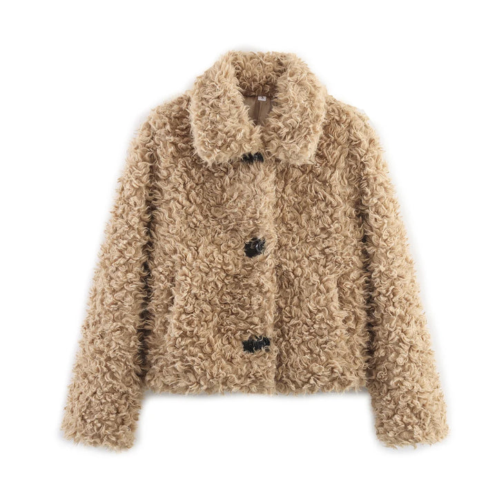 DiYiG femme automne 2025 nouvelle mode fausse fourrure veste Chic bouton revers à manches longues Joker veste d'extérieur Mujer