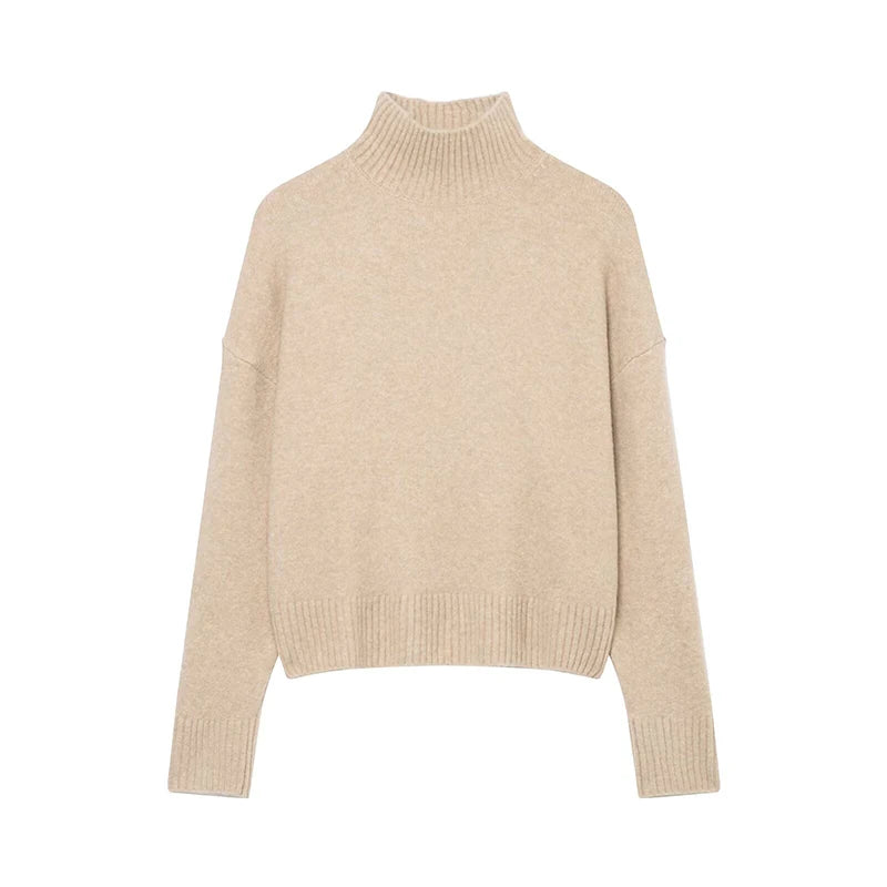 Femmes élégant doux haut tricoté femmes mode à manches longues col montant pull pull 2025 nouveau décontracté lâche tricots hauts