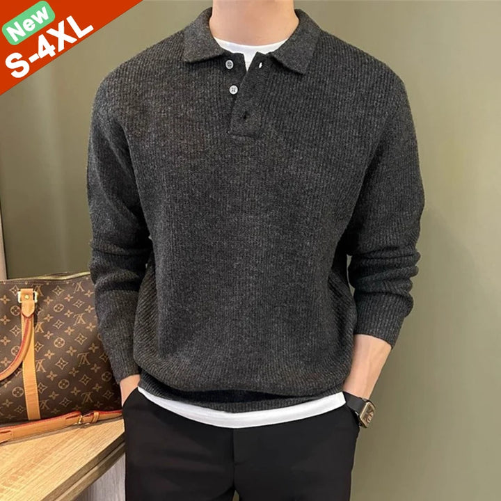 Hommes pull Polo mâle pull pull solide épaissir automne hiver grande taille 3XL 4XL corée japon mode vêtements hommes tricots