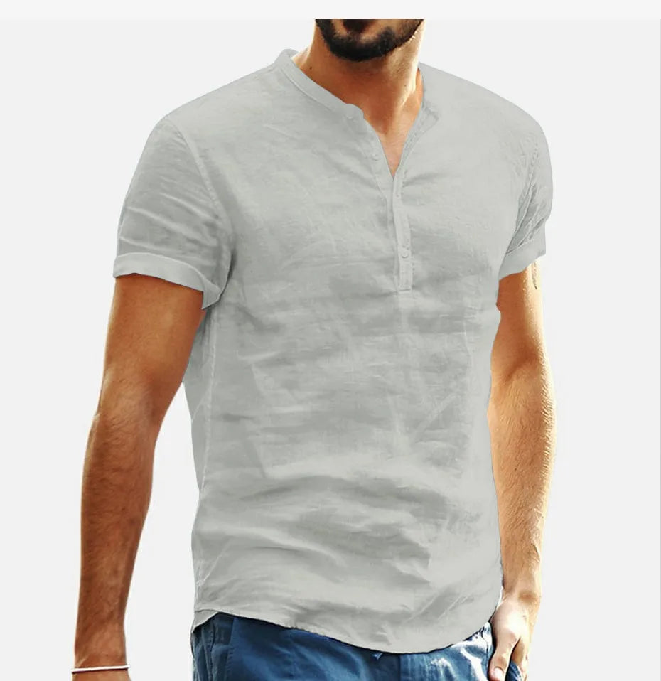 Mode Lumiére™ Chemise Henley Homme en coton et lin